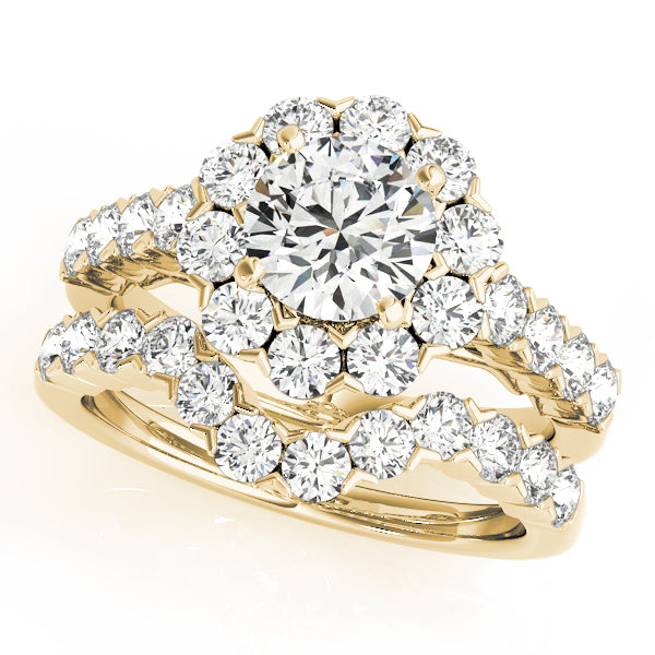 Floral Halo Single Prongs Artsy Cathedral Round Engagement Ring - Elgrissy Diamonds