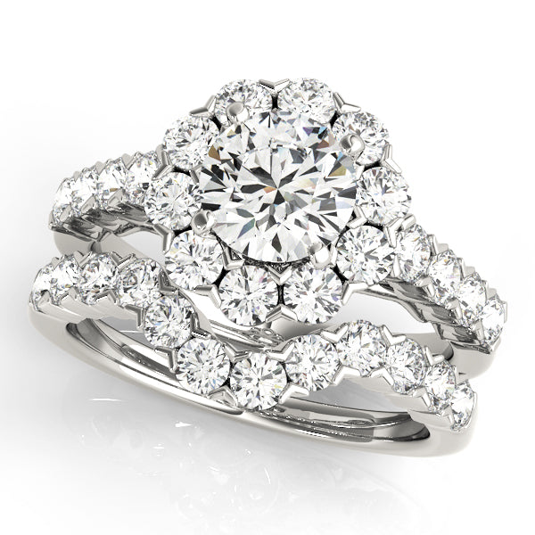Floral Halo Single Prongs Artsy Cathedral Round Engagement Ring - Elgrissy Diamonds