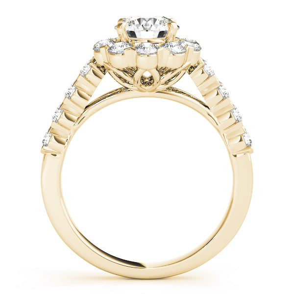 Floral Halo Single Prongs Artsy Cathedral Round Engagement Ring - Elgrissy Diamonds