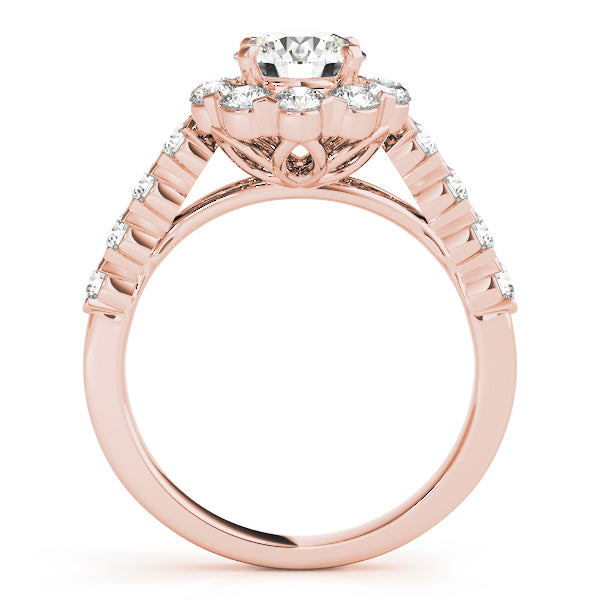 Floral Halo Single Prongs Artsy Cathedral Round Engagement Ring - Elgrissy Diamonds