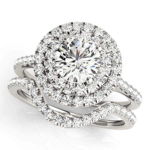 Double Halo Artsy Cathedral Round Engagement Ring - Elgrissy Diamonds