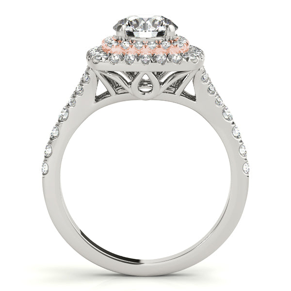 Vintage Square Double Halo Artsy Cathedral Pavé Round Engagement Ring - Elgrissy Diamonds