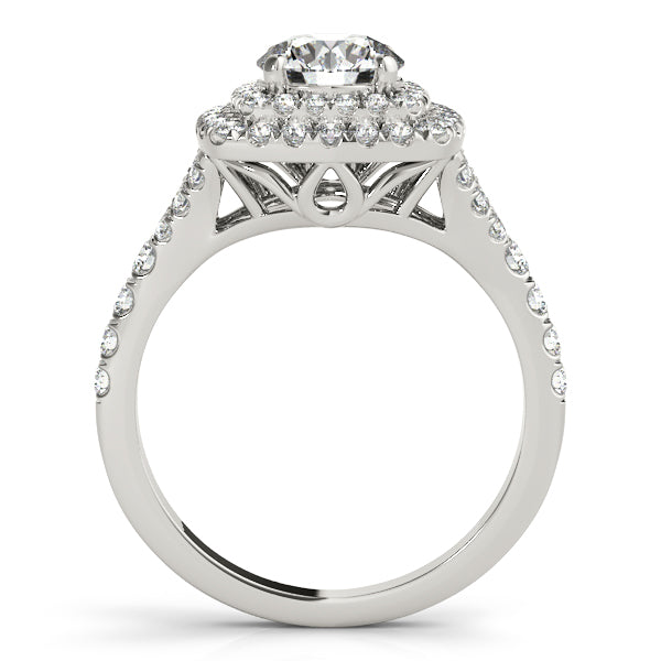 Vintage Square Double Halo Artsy Cathedral Pavé Round Engagement Ring - Elgrissy Diamonds