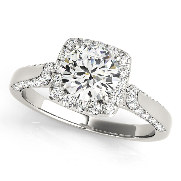 Vintage Artsy Square Halo Cathedral Round Engagement Ring - Elgrissy Diamonds