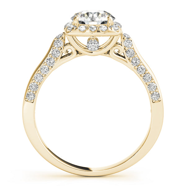 Vintage Artsy Square Halo Cathedral Round Engagement Ring - Elgrissy Diamonds