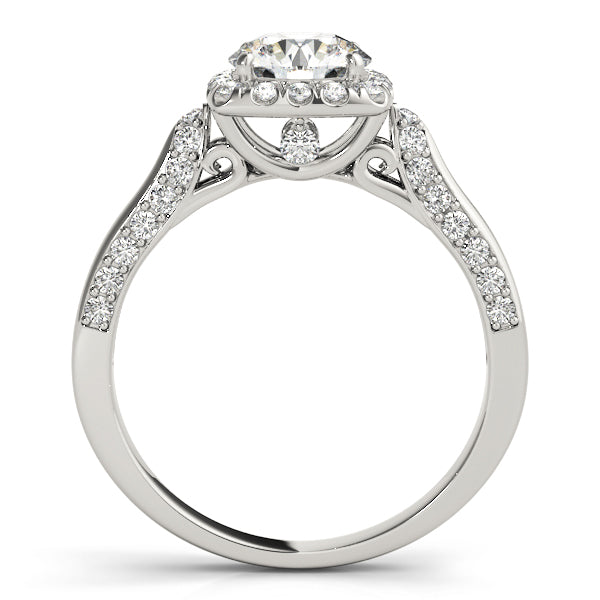 Vintage Artsy Square Halo Cathedral Round Engagement Ring - Elgrissy Diamonds