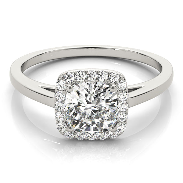 Simple Halo Cushion Cathedral Engagement Ring - Elgrissy Diamonds