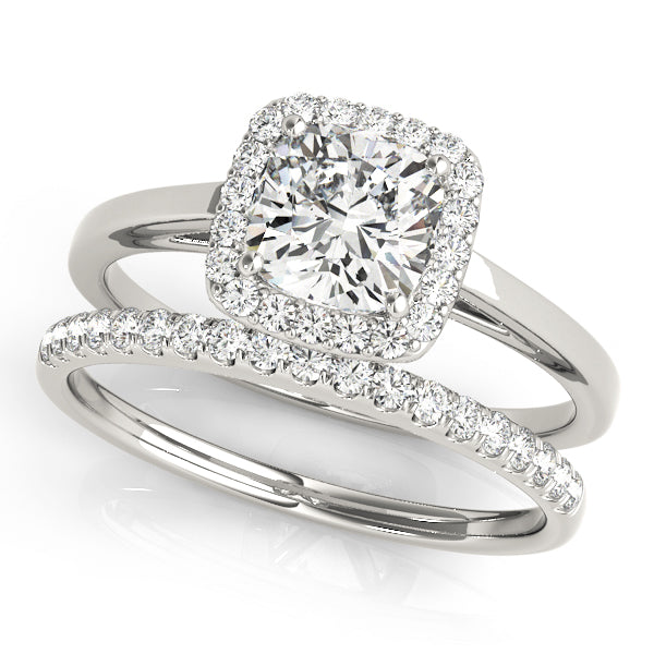 Simple Halo Cushion Cathedral Engagement Ring - Elgrissy Diamonds