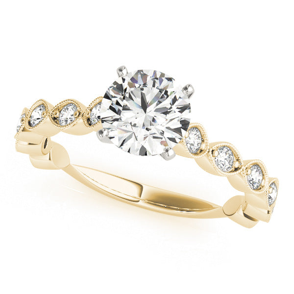 Round Diamond Centre with Milgrain Marquise Band Round Engagement Ring - Elgrissy Diamonds
