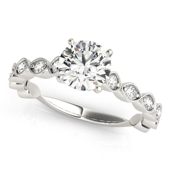 Round Diamond Centre with Milgrain Marquise Band Round Engagement Ring - Elgrissy Diamonds