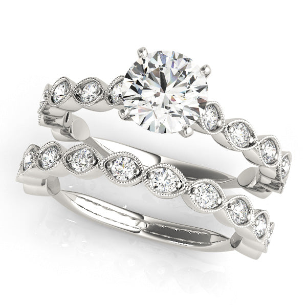 Round Diamond Centre with Milgrain Marquise Band Round Engagement Ring - Elgrissy Diamonds