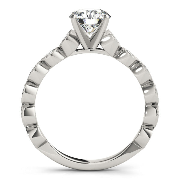 Round Diamond Centre with Milgrain Marquise Band Round Engagement Ring - Elgrissy Diamonds