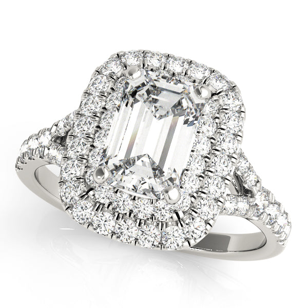 Vintage Double Halo Split Shank Emerald Cut Engagement Ring - Elgrissy Diamonds