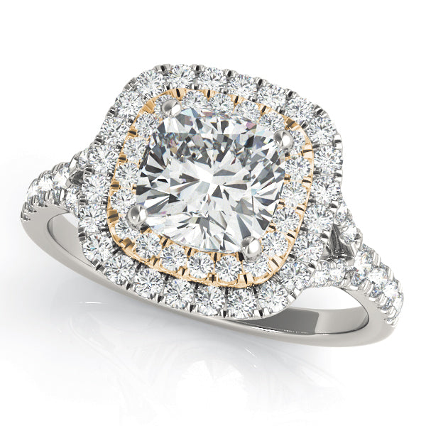 Lotus Double Halo Cushion Split Shank Pavé Engagement Ring - Elgrissy Diamonds