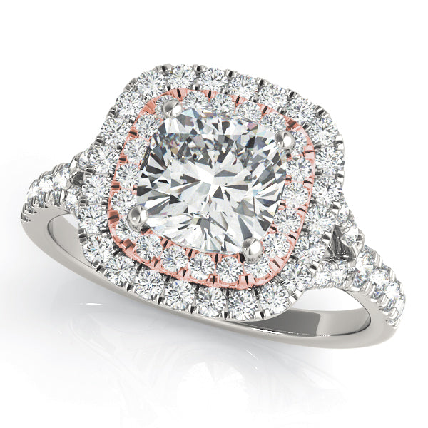 Lotus Double Halo Cushion Split Shank Pavé Engagement Ring - Elgrissy Diamonds