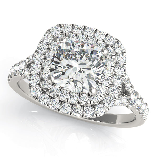 Lotus Double Halo Cushion Split Shank Pavé Engagement Ring - Elgrissy Diamonds