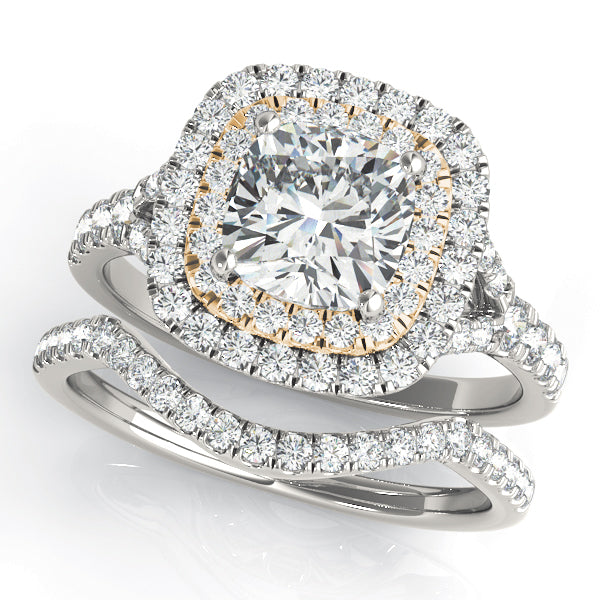 Lotus Double Halo Cushion Split Shank Pavé Engagement Ring - Elgrissy Diamonds