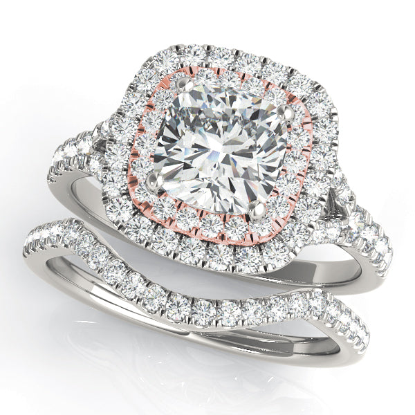 Lotus Double Halo Cushion Split Shank Pavé Engagement Ring - Elgrissy Diamonds
