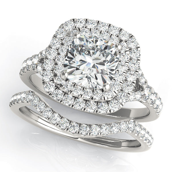 Lotus Double Halo Cushion Split Shank Pavé Engagement Ring - Elgrissy Diamonds