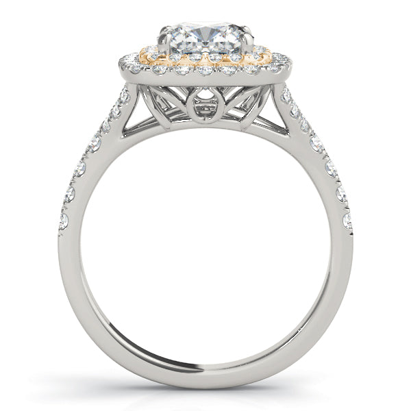 Lotus Double Halo Cushion Split Shank Pavé Engagement Ring - Elgrissy Diamonds