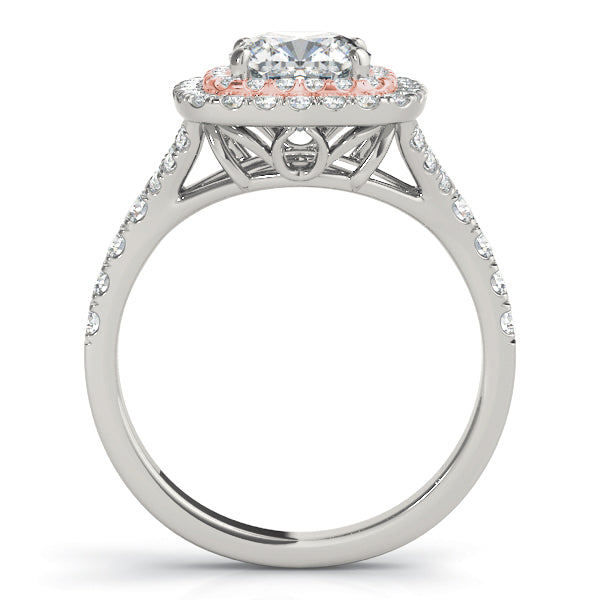 Lotus Double Halo Cushion Split Shank Pavé Engagement Ring - Elgrissy Diamonds