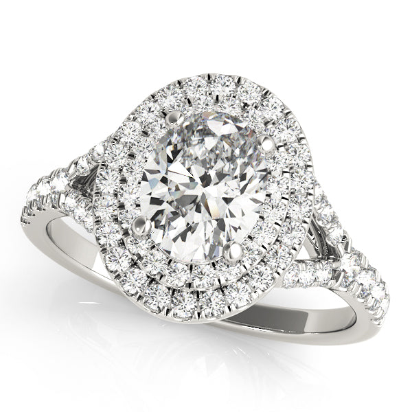 Double Halo Split Shank Pavé Oval Engagement Ring - Elgrissy Diamonds