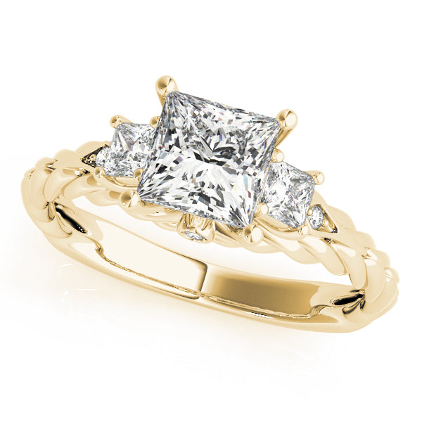 Twisted Rope Three Stones Pekkaboo Princess Cut Engagement Ring - Elgrissy Diamonds