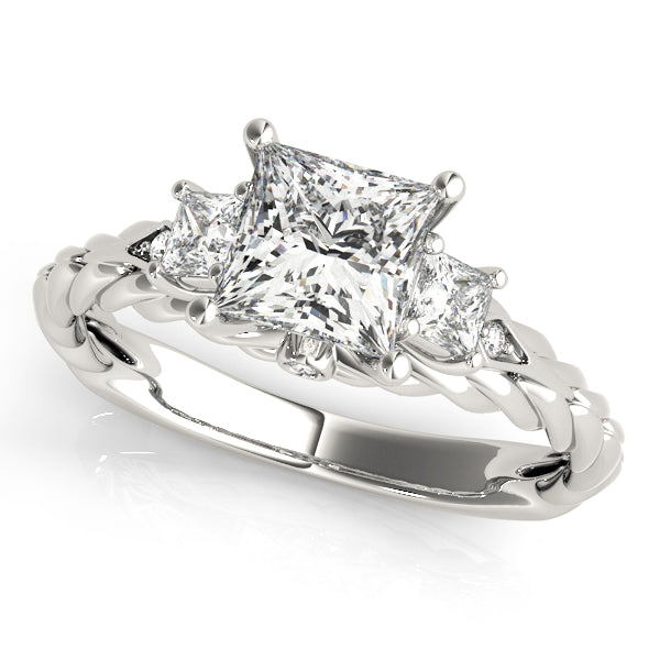 Twisted Rope Three Stones Pekkaboo Princess Cut Engagement Ring - Elgrissy Diamonds