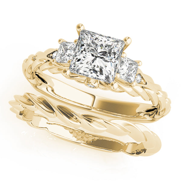 Twisted Rope Three Stones Pekkaboo Princess Cut Engagement Ring - Elgrissy Diamonds