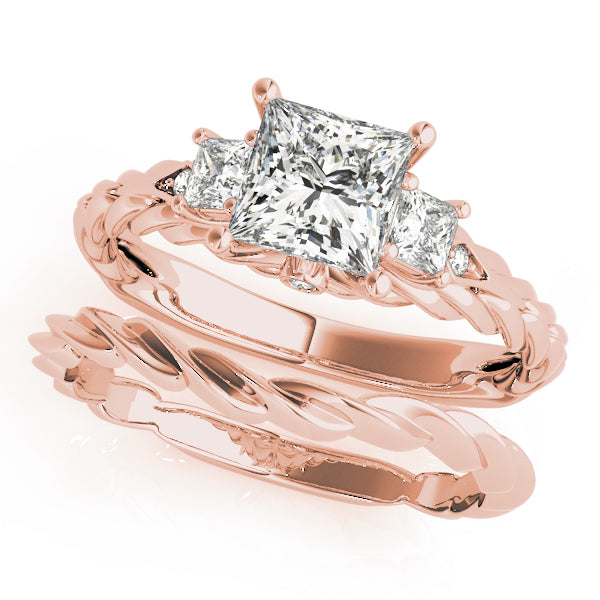 Twisted Rope Three Stones Pekkaboo Princess Cut Engagement Ring - Elgrissy Diamonds