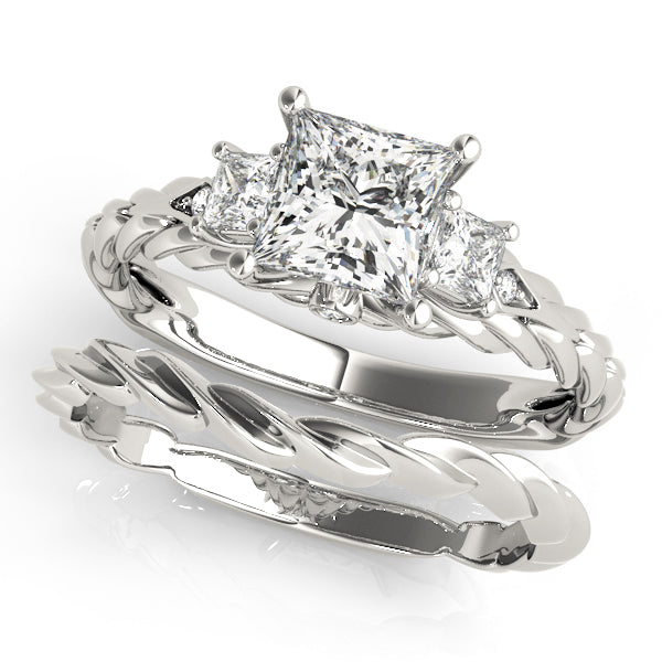 Twisted Rope Three Stones Pekkaboo Princess Cut Engagement Ring - Elgrissy Diamonds