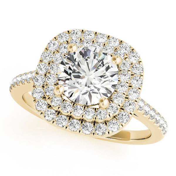 Double Square Halo Cathedral Round Engagement Ring - Elgrissy Diamonds