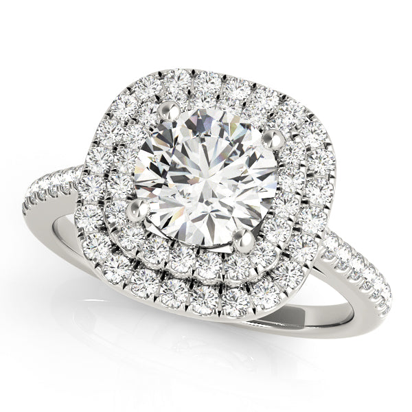 Double Square Halo Cathedral Round Engagement Ring - Elgrissy Diamonds