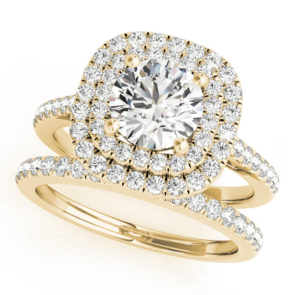 Double Square Halo Cathedral Round Engagement Ring - Elgrissy Diamonds