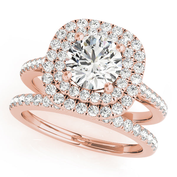 Double Square Halo Cathedral Round Engagement Ring - Elgrissy Diamonds