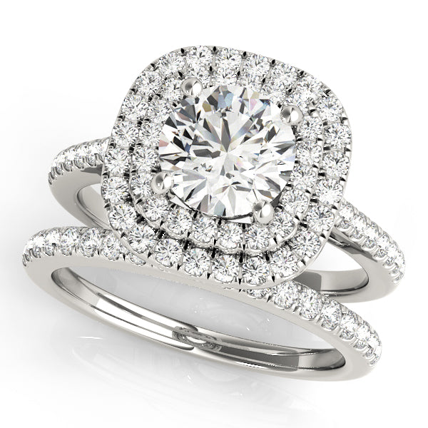 Double Square Halo Cathedral Round Engagement Ring - Elgrissy Diamonds