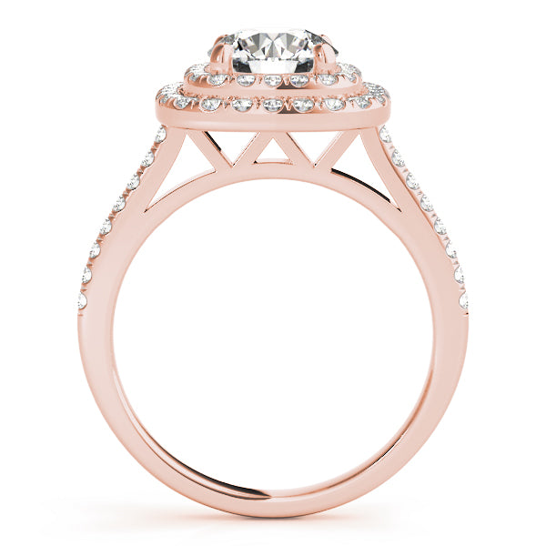 Double Square Halo Cathedral Round Engagement Ring - Elgrissy Diamonds