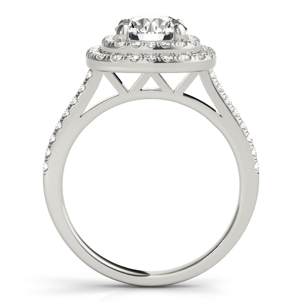 Double Square Halo Cathedral Round Engagement Ring - Elgrissy Diamonds