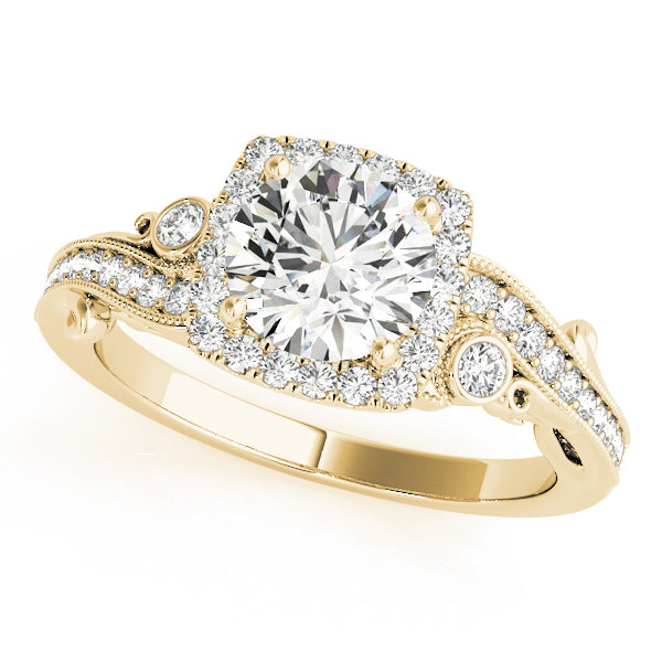 Vintage Square Halo Trellis Round Engagement Ring - Elgrissy Diamonds