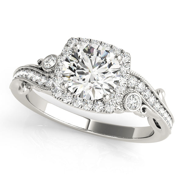 Vintage Square Halo Trellis Round Engagement Ring - Elgrissy Diamonds