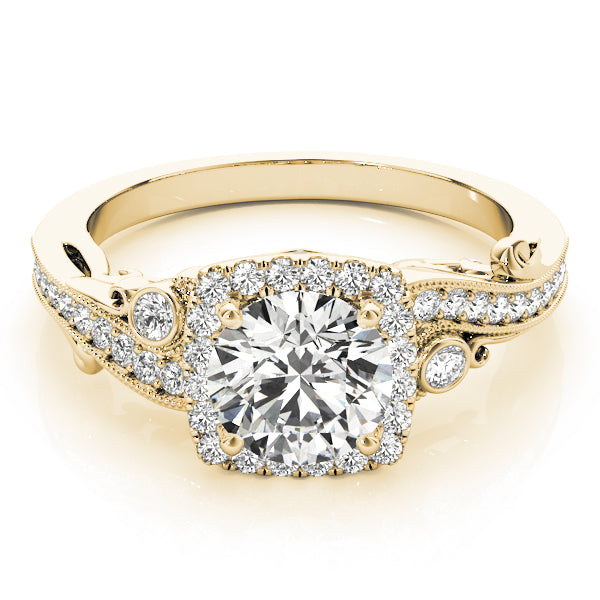 Vintage Square Halo Trellis Round Engagement Ring - Elgrissy Diamonds
