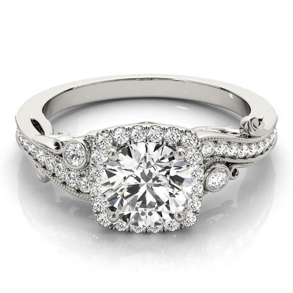 Vintage Square Halo Trellis Round Engagement Ring - Elgrissy Diamonds