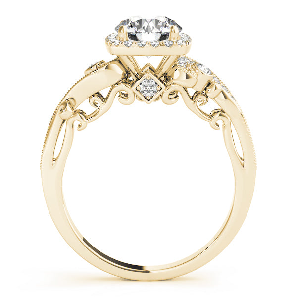 Vintage Square Halo Trellis Round Engagement Ring - Elgrissy Diamonds