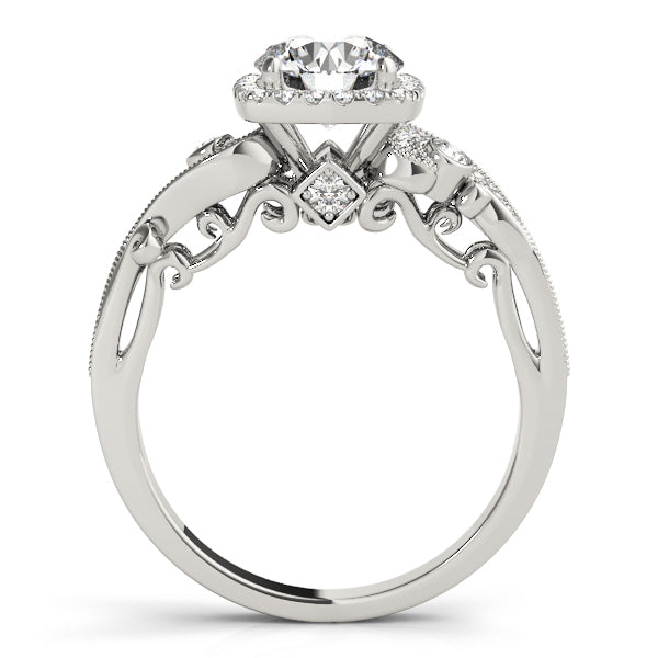 Vintage Square Halo Trellis Round Engagement Ring - Elgrissy Diamonds
