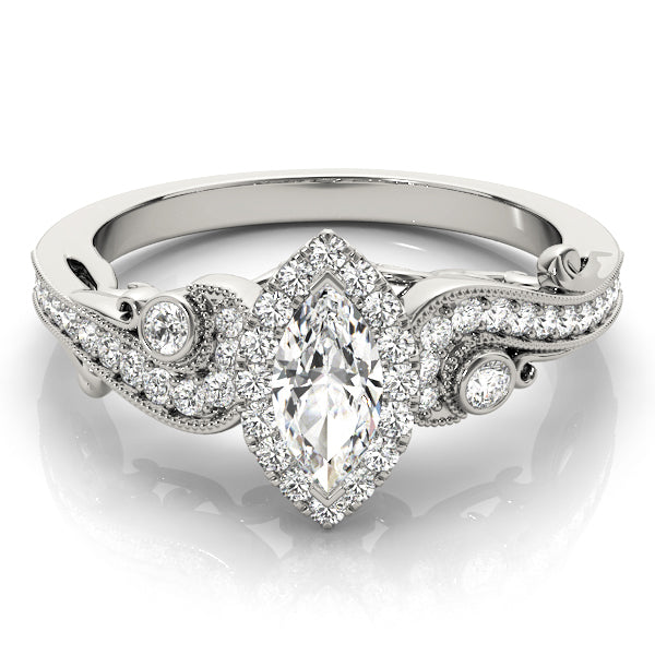 Marquise Vintage Halo Chanel Diamond Engagement Ring - Elgrissy Diamonds
