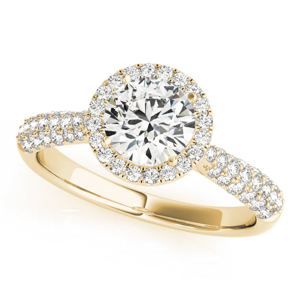 Halo Reverse Tapered Three Rows Pavé Round Engagement Ring - Elgrissy Diamonds