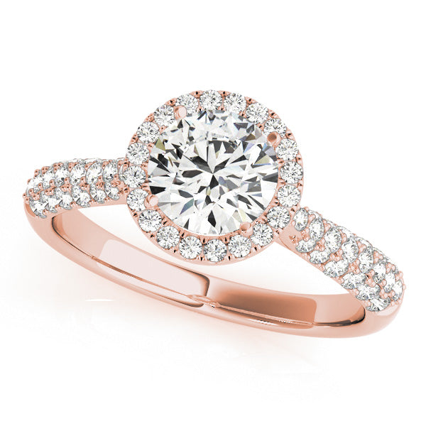 Halo Reverse Tapered Three Rows Pavé Round Engagement Ring - Elgrissy Diamonds