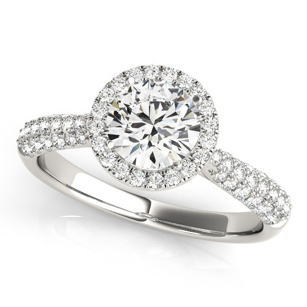 Halo Reverse Tapered Three Rows Pavé Round Engagement Ring - Elgrissy Diamonds