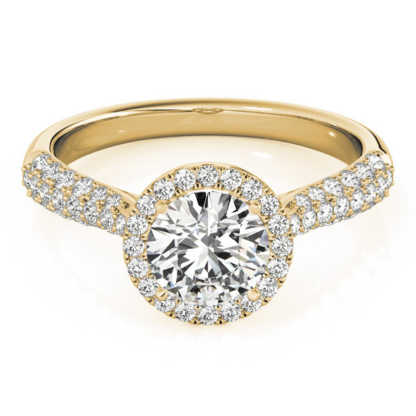 Halo Reverse Tapered Three Rows Pavé Round Engagement Ring - Elgrissy Diamonds