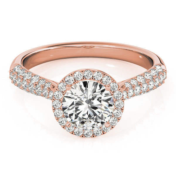 Halo Reverse Tapered Three Rows Pavé Round Engagement Ring - Elgrissy Diamonds